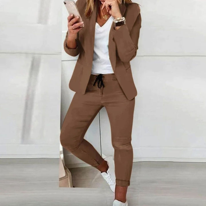 Damen Blazer Jogger Set Lässiges Zweiteiler Outfit Kordelzug - Auburn