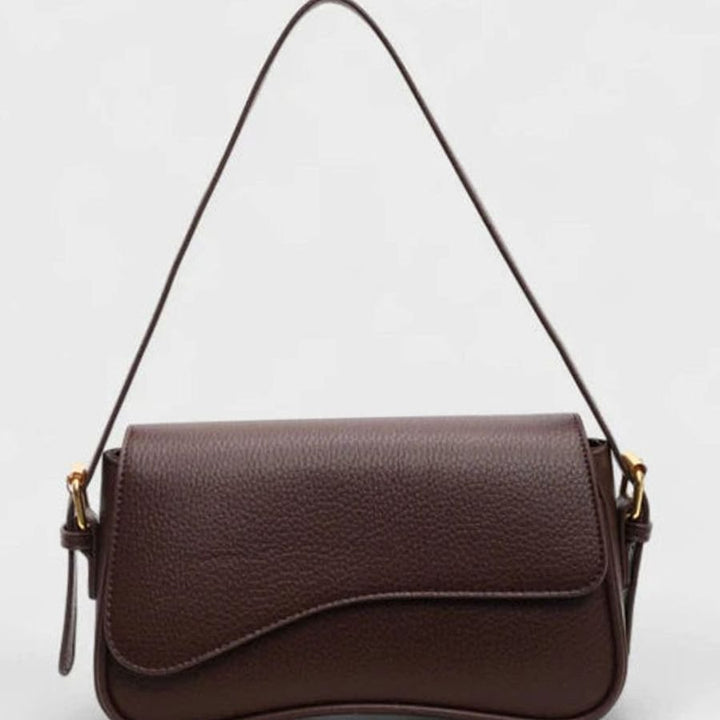 Damen Elegante Leren Schoudertas Verstellbarer Riemen Strukturleder - Braun