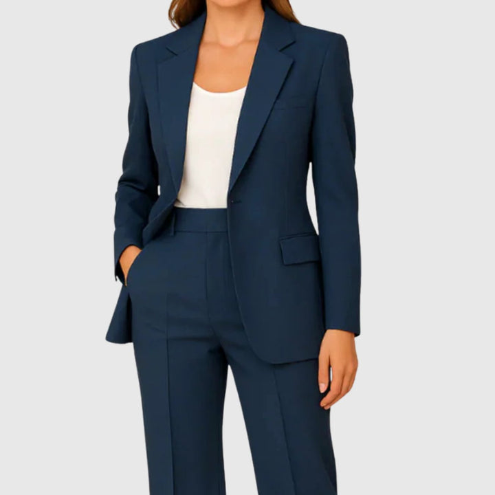 Damen Eleganter Langer Blazer und Hose Anzug-Set - Marineblau