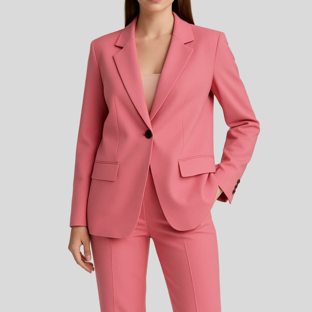 Damen Eleganter Langer Blazer und Hose Anzug-Set - Rosa