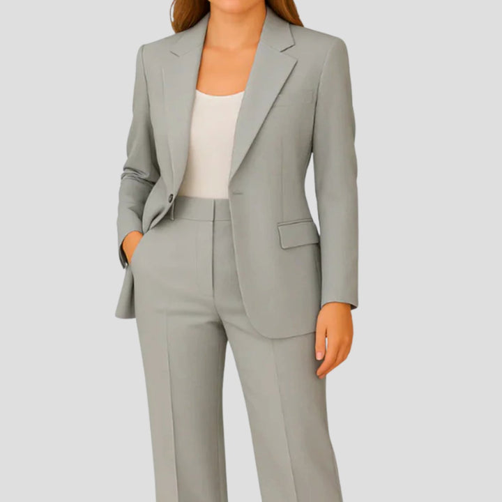 Damen Eleganter Langer Blazer und Hose Anzug-Set - Grau