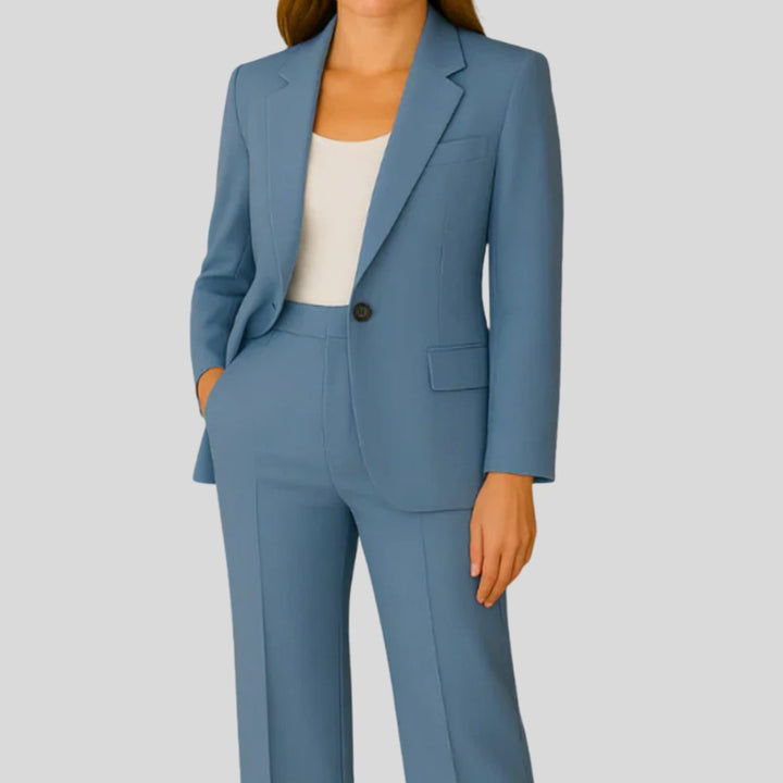 Damen Eleganter Langer Blazer und Hose Anzug-Set - Blau