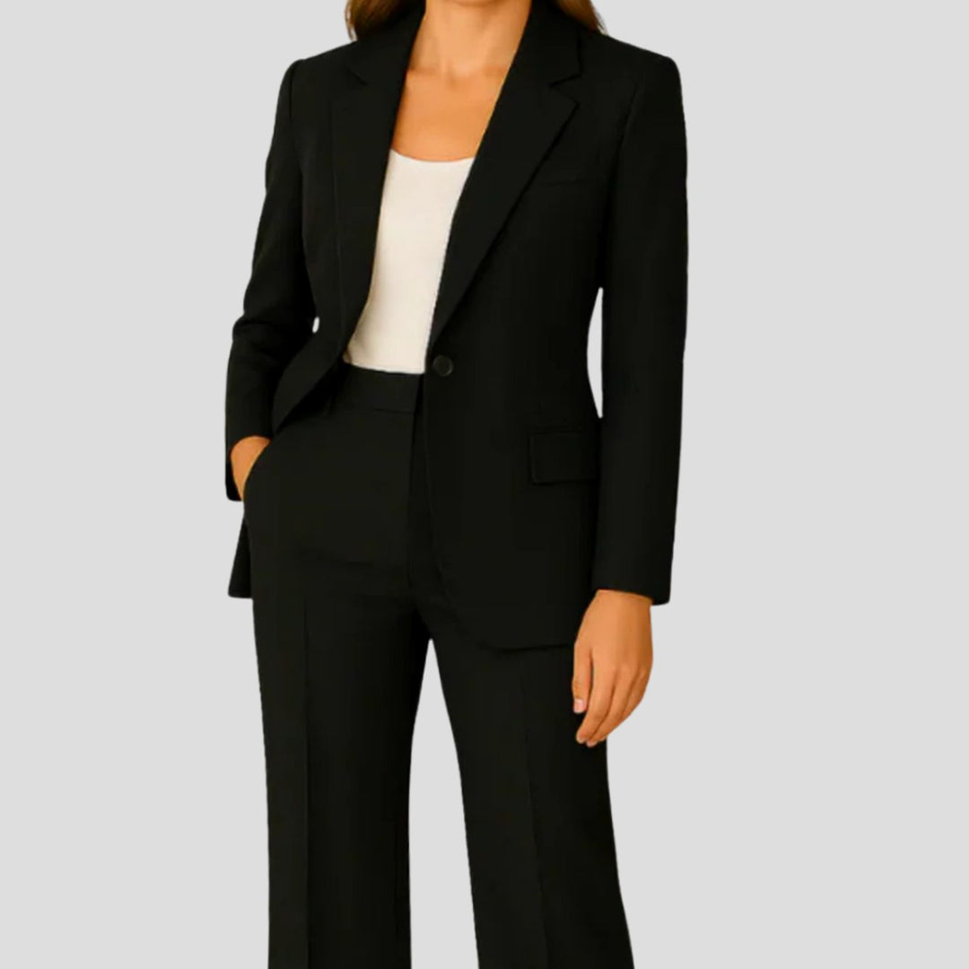 Damen Eleganter Langer Blazer und Hose Anzug-Set - Schwarz