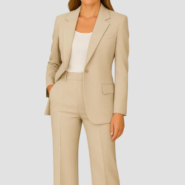 Damen Eleganter Langer Blazer und Hose Anzug-Set - Beige