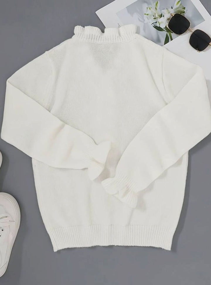 Damen Eleganter Pullover Klassischer V-Ausschnitt Rüschen Strickjacke