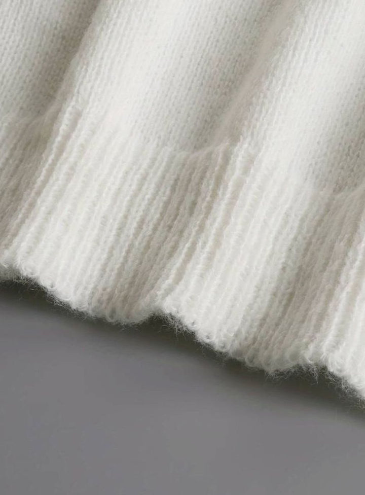 Damen Eleganter Pullover Klassischer V-Ausschnitt Rüschen Strickjacke