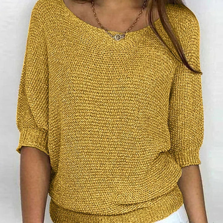 Damen Eleganter Pullover Strick Rundhals Halbarm Oversize - Gelb