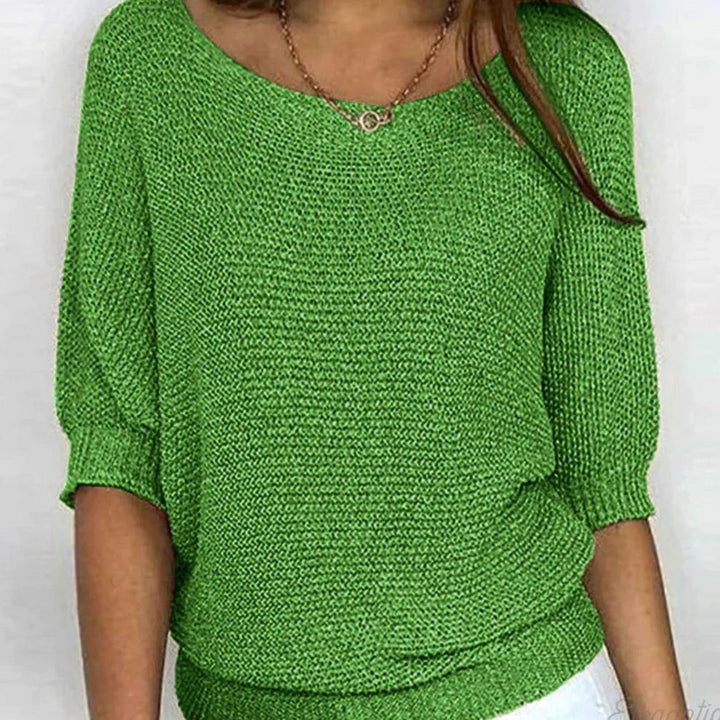 Damen Eleganter Pullover Strick Rundhals Halbarm Oversize - Grün