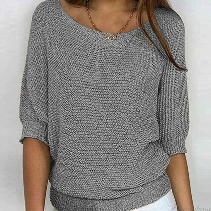 Damen Eleganter Pullover Strick Rundhals Halbarm Oversize - Grau