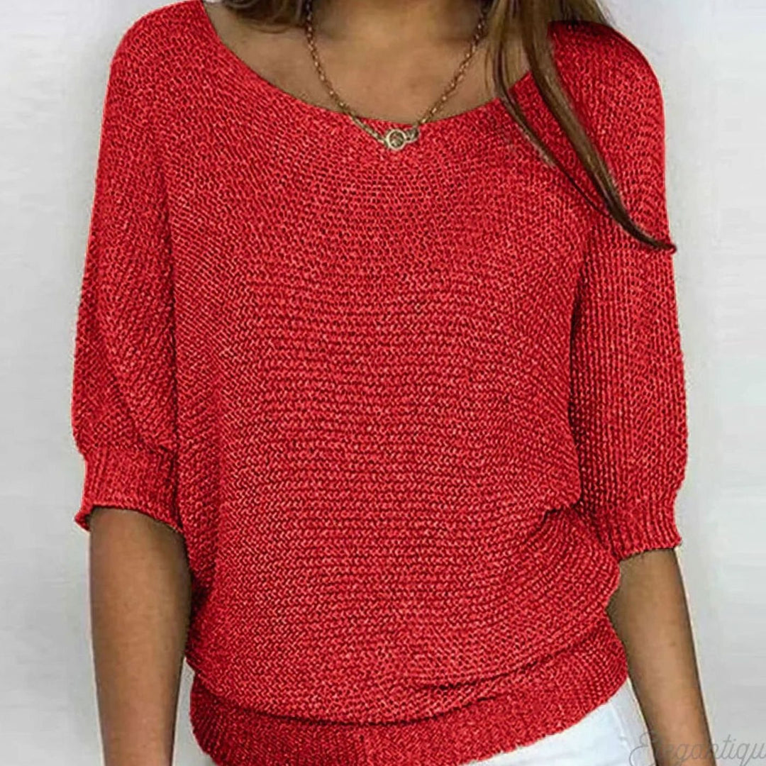 Damen Eleganter Pullover Strick Rundhals Halbarm Oversize