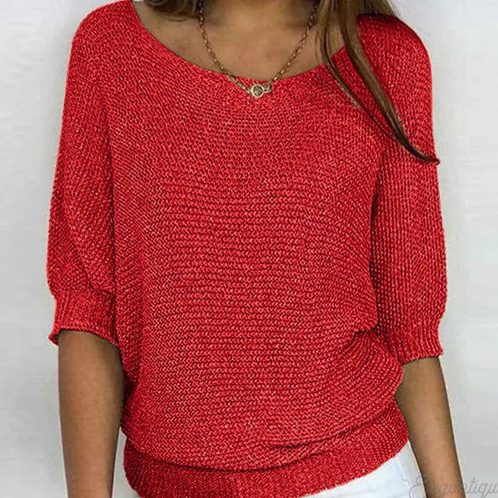 Damen Eleganter Pullover Strick Rundhals Halbarm Oversize