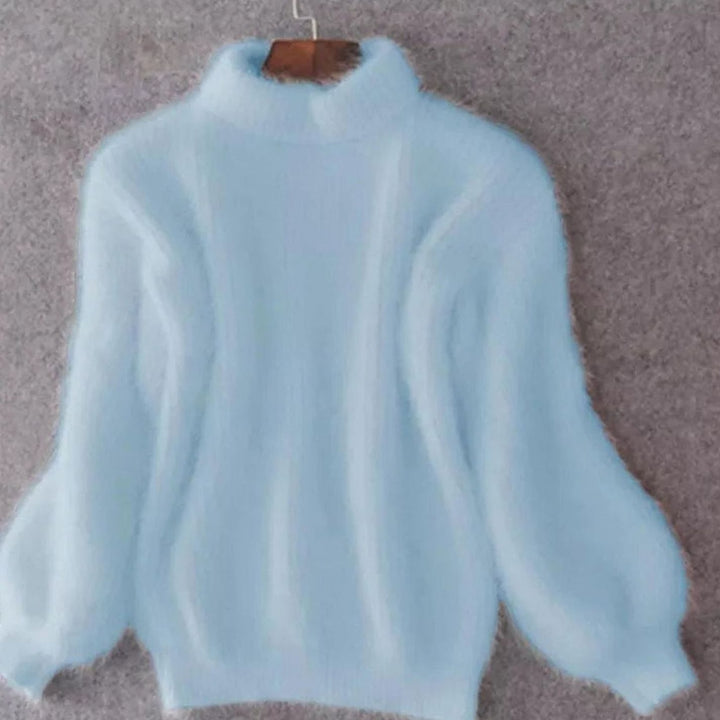Damen Flauschiger Rollkragenpullover mit hohem Kragen Winterpullover - Blau