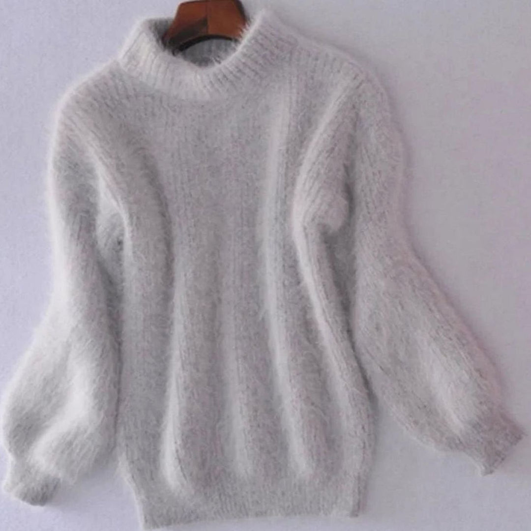 Damen Flauschiger Rollkragenpullover mit hohem Kragen Winterpullover - Grau