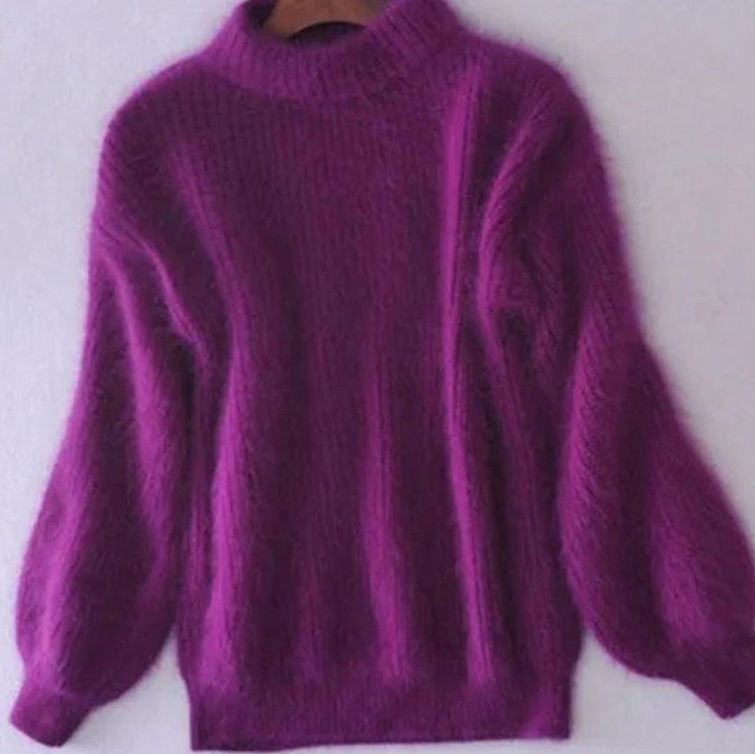 Damen Flauschiger Rollkragenpullover mit hohem Kragen Winterpullover - Lila