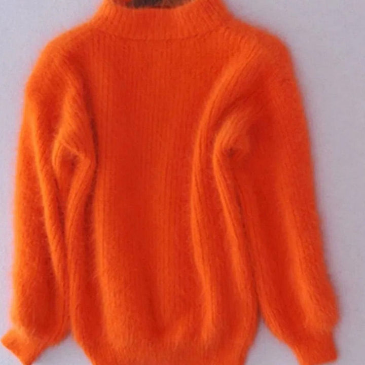 Damen Flauschiger Rollkragenpullover mit hohem Kragen Winterpullover - Orange