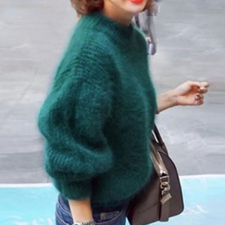 Damen Flauschiger Rollkragenpullover mit hohem Kragen Winterpullover - Grün