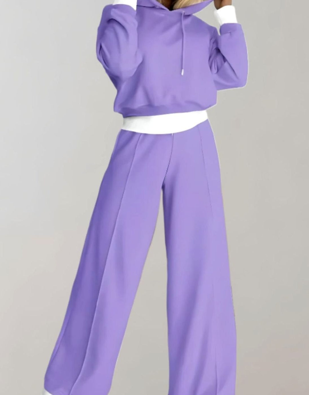 Damen Freizeit Hoodie Jogginganzug Set Crop Kapuzenpullover Weitbein - Lila