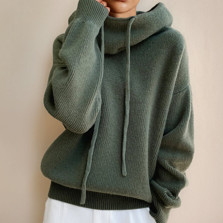 Damen Kapuzenpullover lockerem Schnitt Strick Winterpullover - Grün