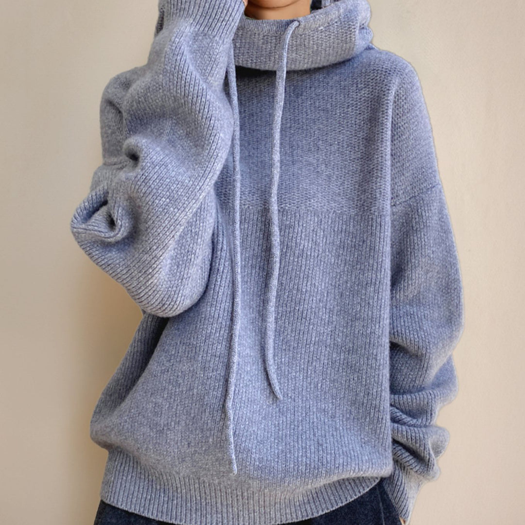 Damen Kapuzenpullover lockerem Schnitt Strick Winterpullover