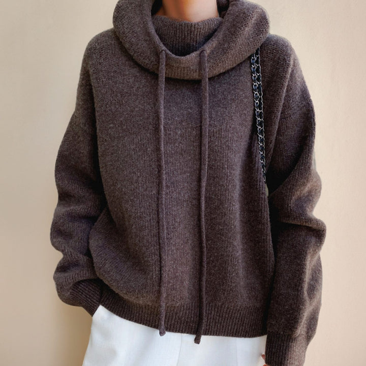 Damen Kapuzenpullover lockerem Schnitt Strick Winterpullover - Braun