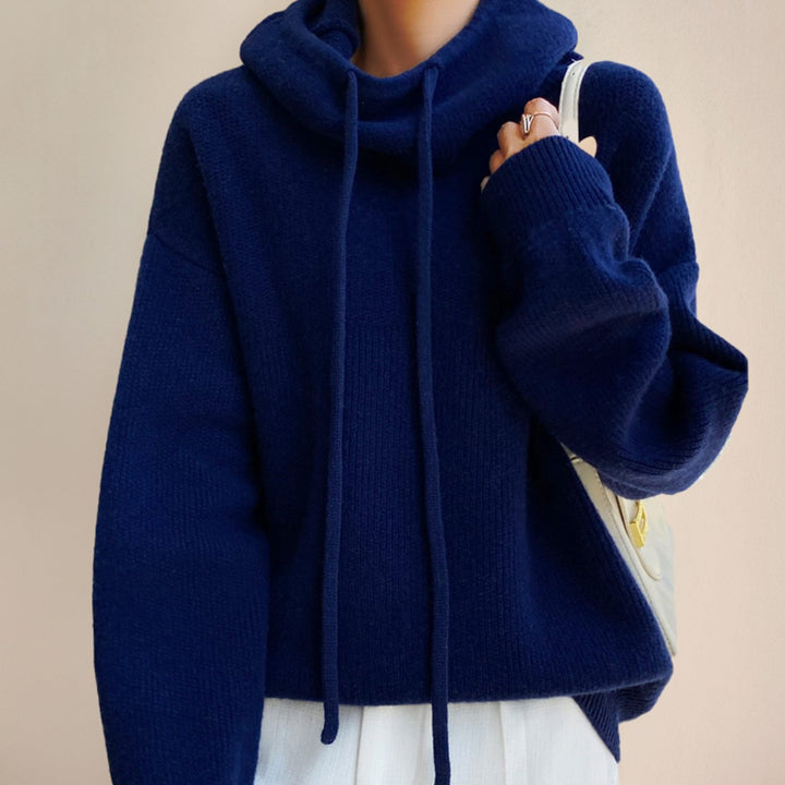 Damen Kapuzenpullover lockerem Schnitt Strick Winterpullover - Blau