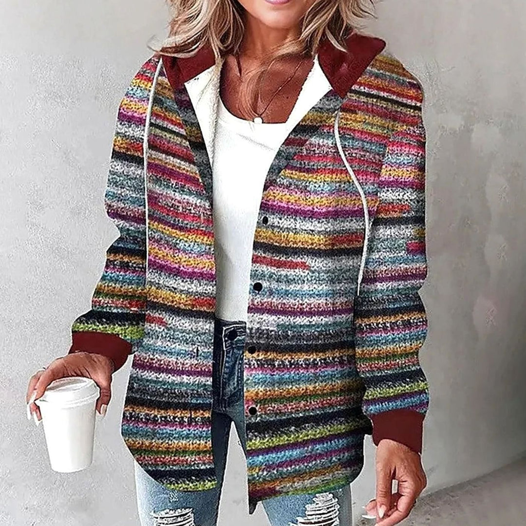 Damen Karo Hoodie Jacke locker geschnitten warm winterlich - Mehrfarbig