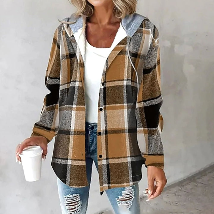Damen Karo Hoodie Jacke mit Kapuze lockere Passform Winterjacke