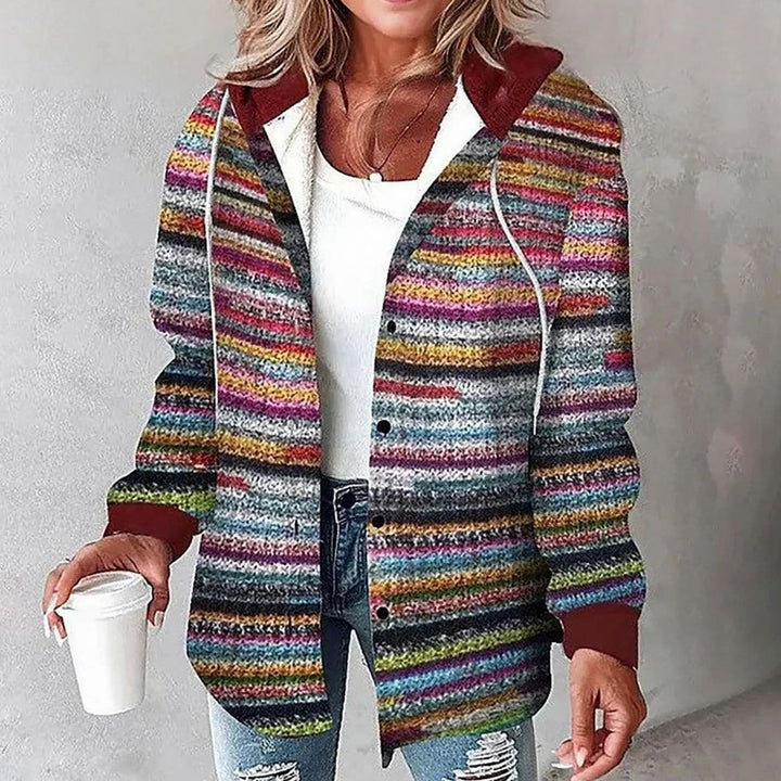 Damen Karo Hoodie Jacke mit Kapuze lockere Passform Winterjacke