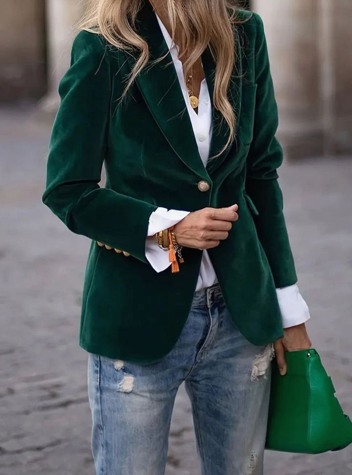 Damen Klassischer Blazer mit Ein-Knopf-Verschluss Goldknöpfen - Grün