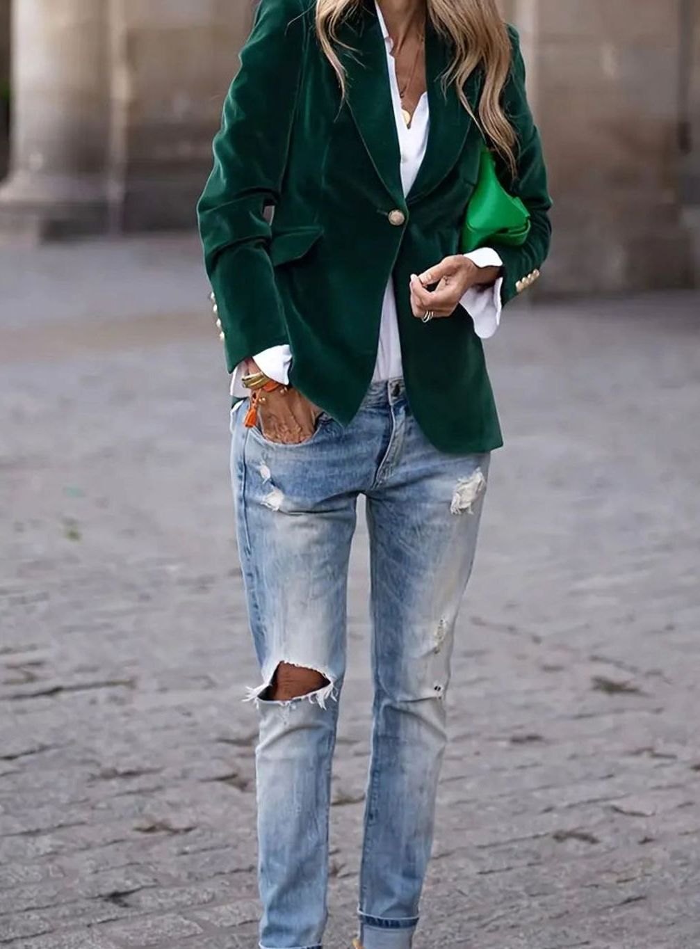 Damen Klassischer Blazer mit Ein-Knopf-Verschluss Goldknöpfen