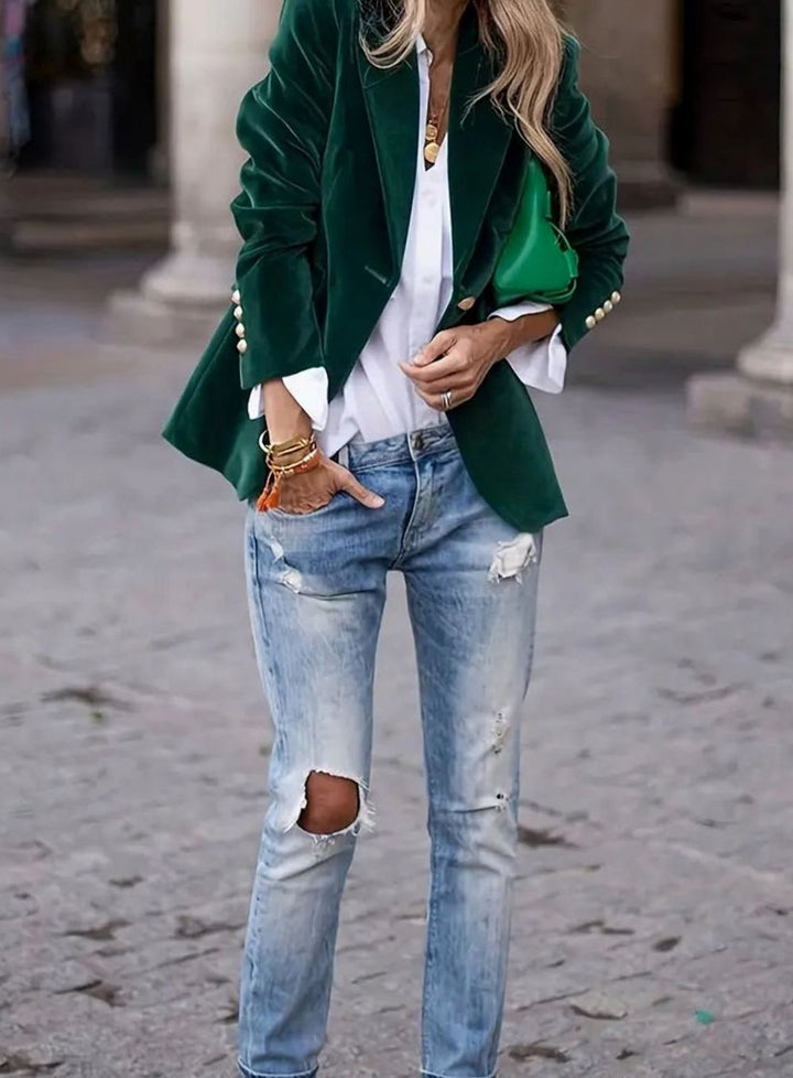 Damen Klassischer Blazer mit Ein-Knopf-Verschluss Goldknöpfen