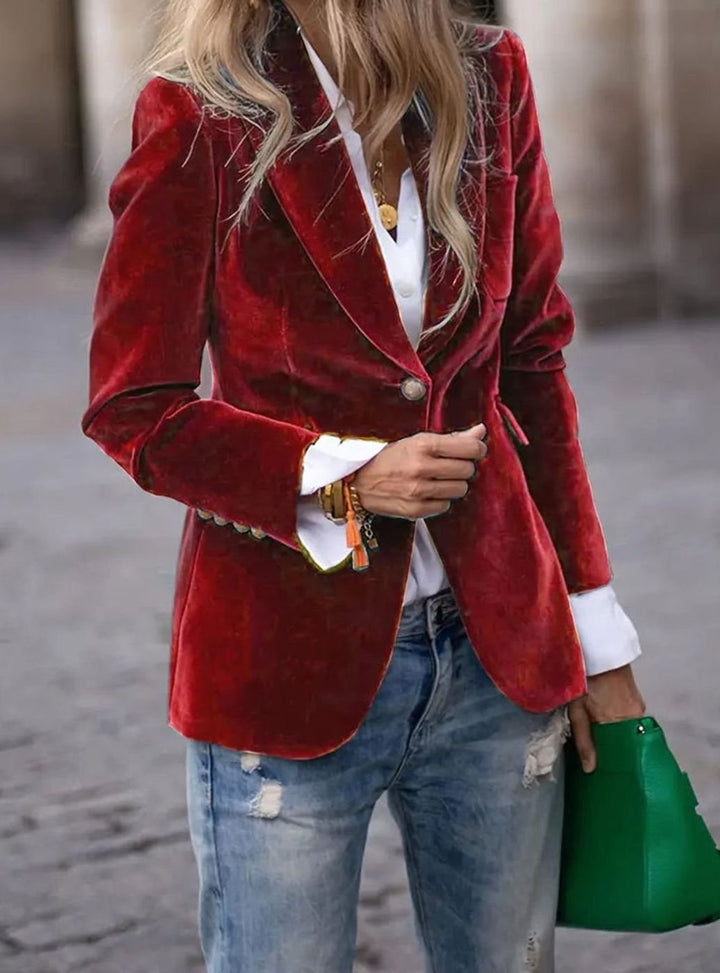 Damen Klassischer Blazer mit Ein-Knopf-Verschluss Goldknöpfen - Rot
