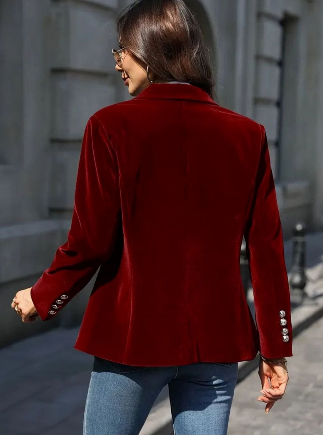 Damen Klassischer Blazer mit Ein-Knopf-Verschluss Goldknöpfen
