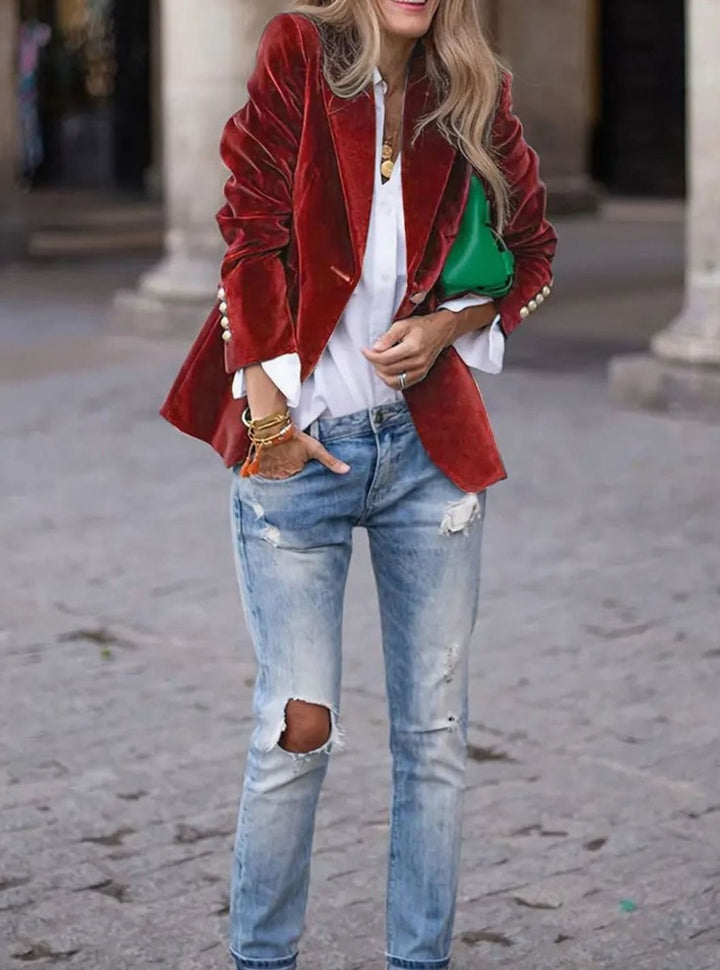Damen Klassischer Blazer mit Ein-Knopf-Verschluss Goldknöpfen