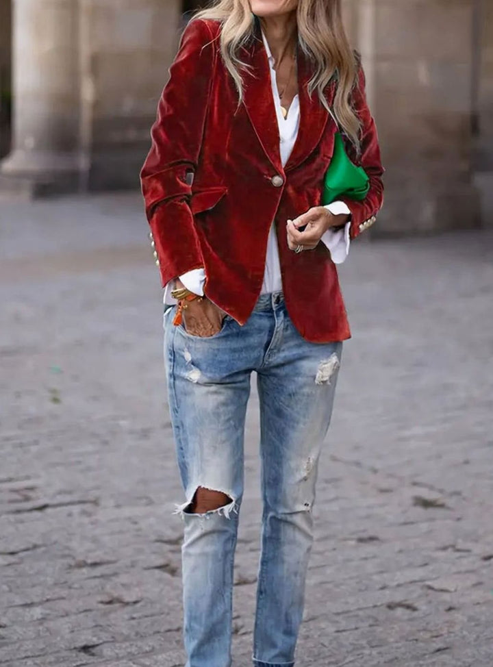Damen Klassischer Blazer mit Ein-Knopf-Verschluss Goldknöpfen
