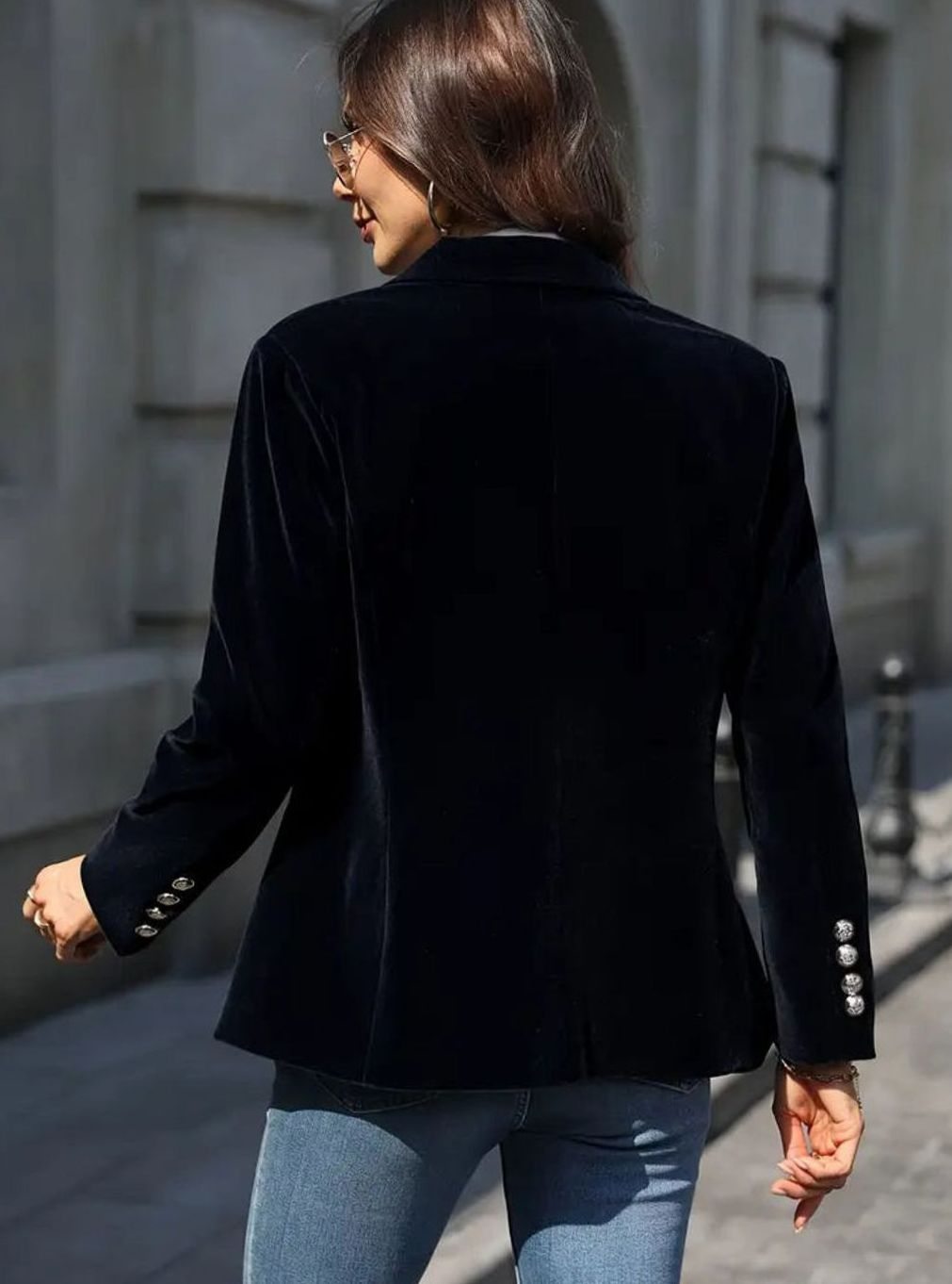 Damen Klassischer Blazer mit Ein-Knopf-Verschluss Goldknöpfen