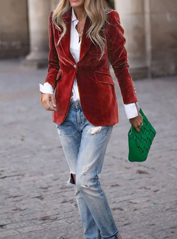 Damen Klassischer Blazer mit Ein-Knopf-Verschluss Goldknöpfen