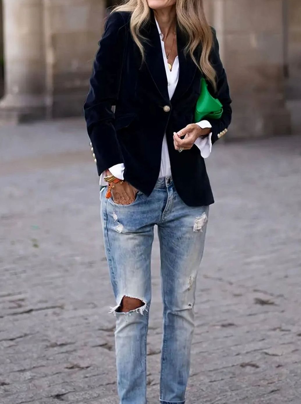 Damen Klassischer Blazer mit Ein-Knopf-Verschluss Goldknöpfen