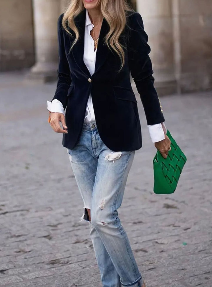 Damen Klassischer Blazer mit Ein-Knopf-Verschluss Goldknöpfen