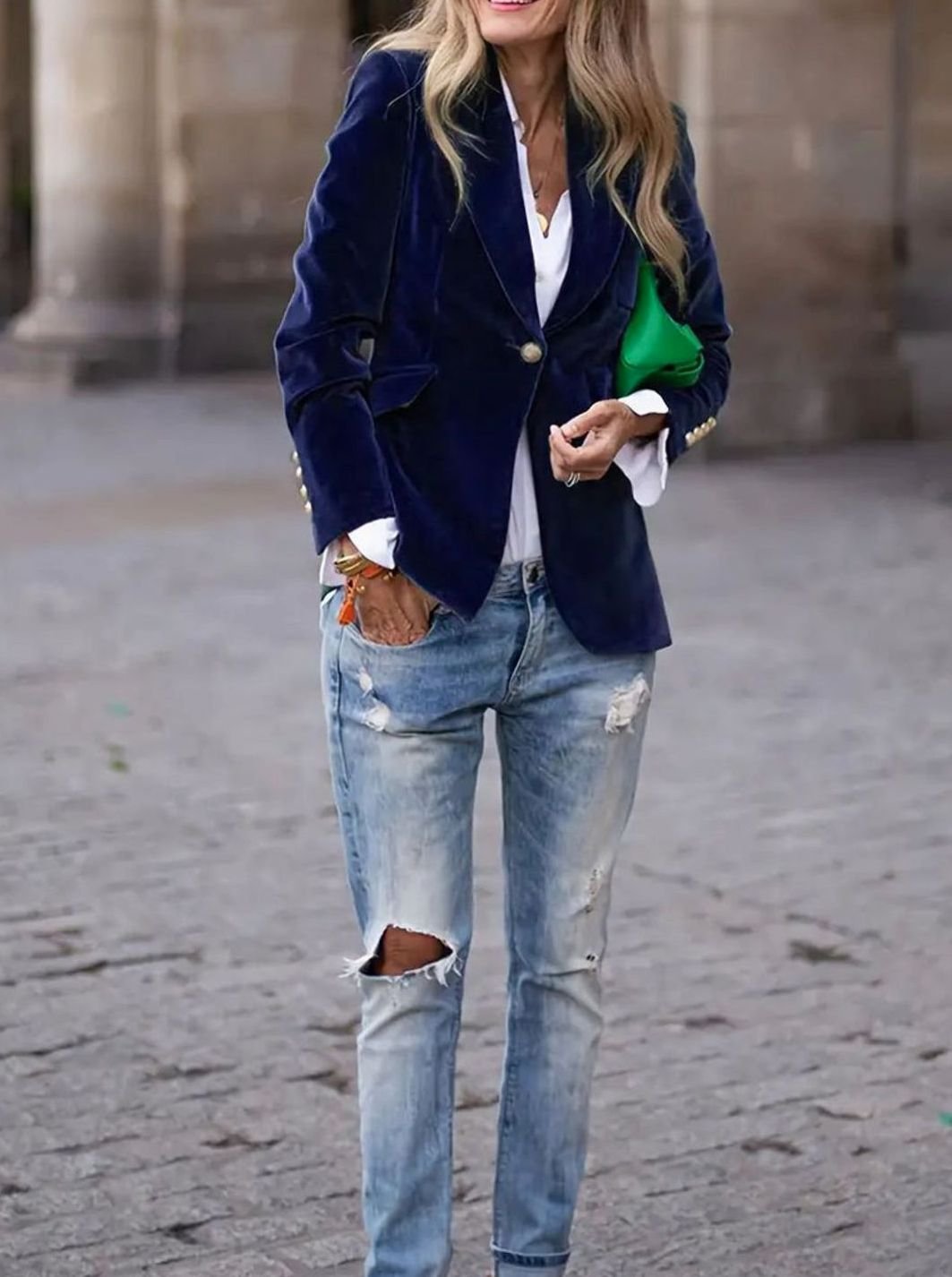 Damen Klassischer Blazer mit Ein-Knopf-Verschluss Goldknöpfen