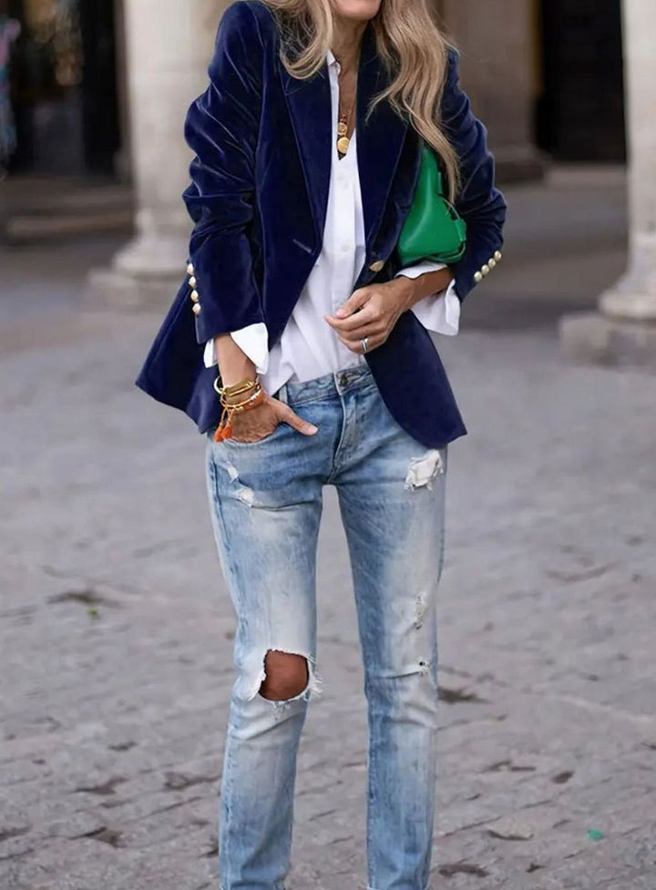 Damen Klassischer Blazer mit Ein-Knopf-Verschluss Goldknöpfen