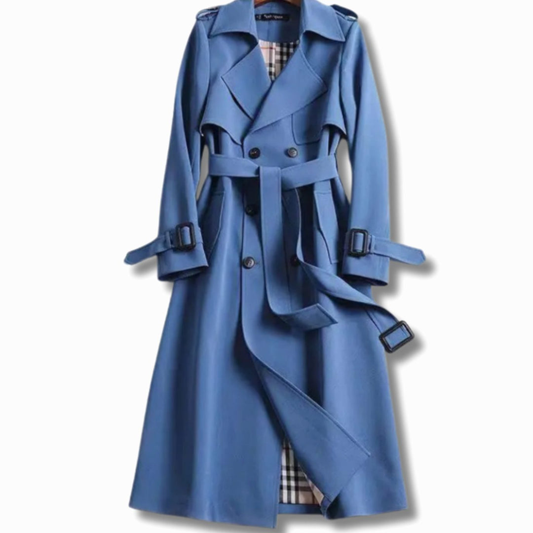 Damen Klassischer Taillierter Trenchcoat für den Winter mit Gürtel - Blau
