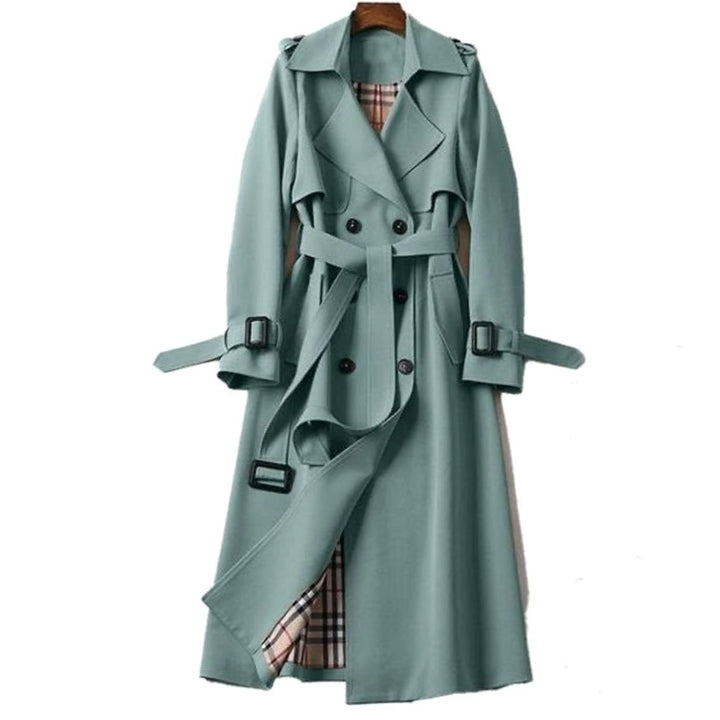 Damen Klassischer Taillierter Trenchcoat für den Winter mit Gürtel - Grün