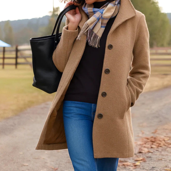 Damen Klassischer Wintermantel mit Knopfleiste vorne Langer Wollmantel - Khaki