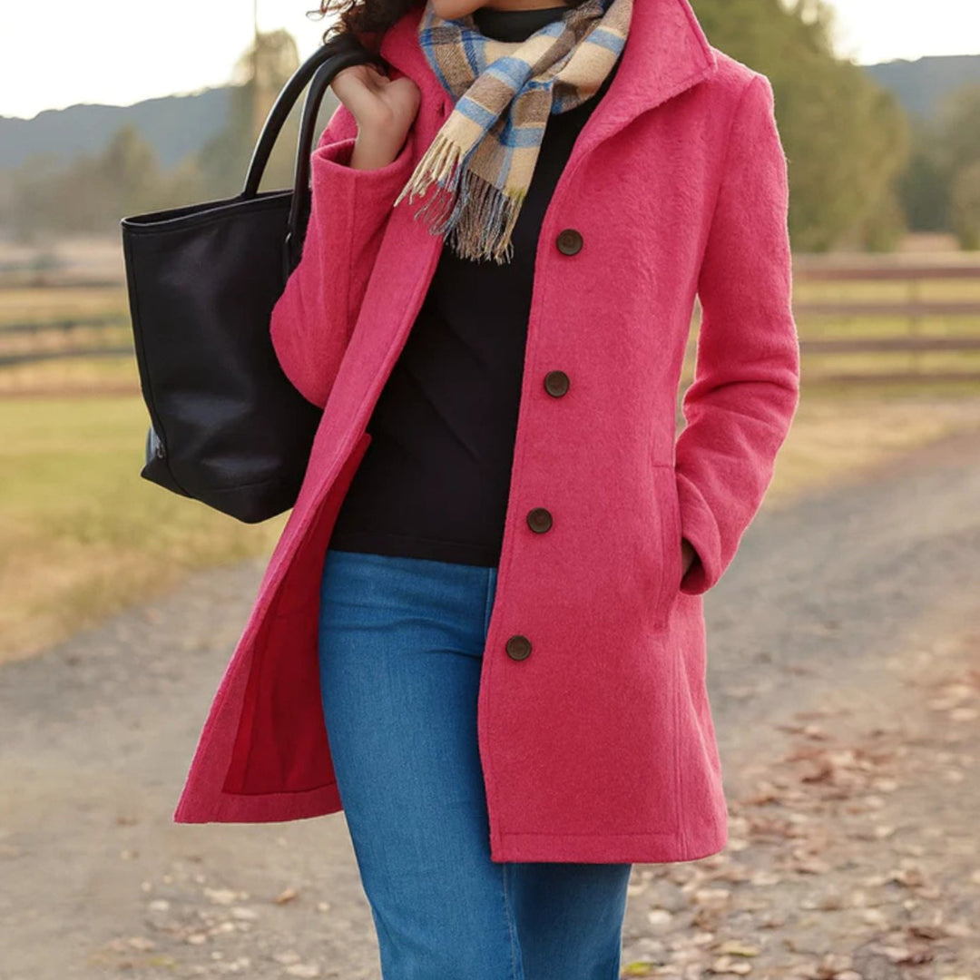 Damen Klassischer Wintermantel mit Knopfleiste vorne Langer Wollmantel - Rosa