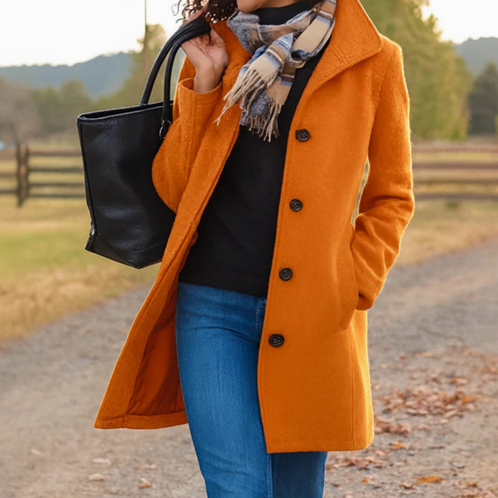 Damen Klassischer Wintermantel mit Knopfleiste vorne Langer Wollmantel - Orange