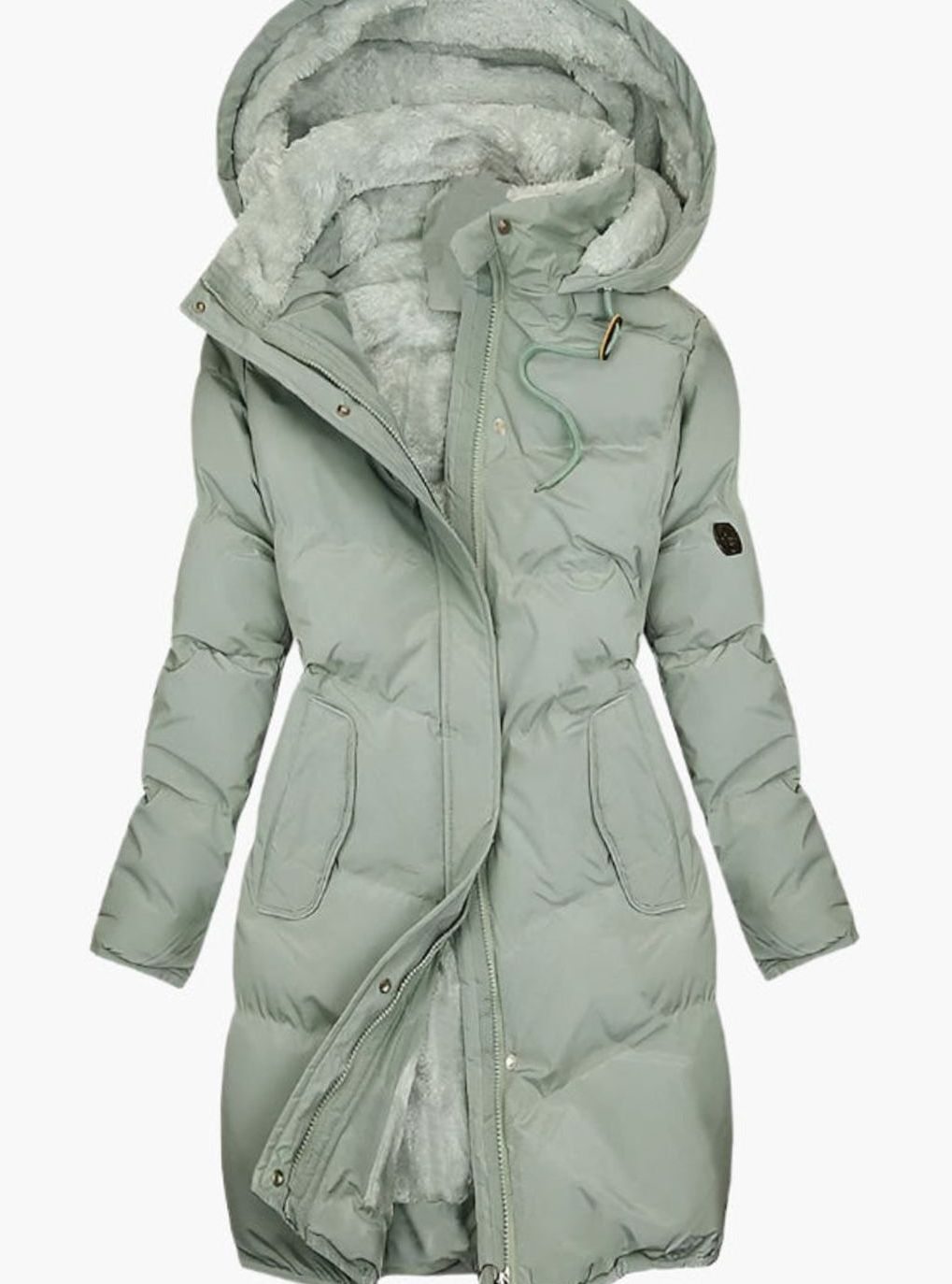 Damen Langer Wintermantel mit Kapuze und Kunstpelz Wärmefütterung - Grün