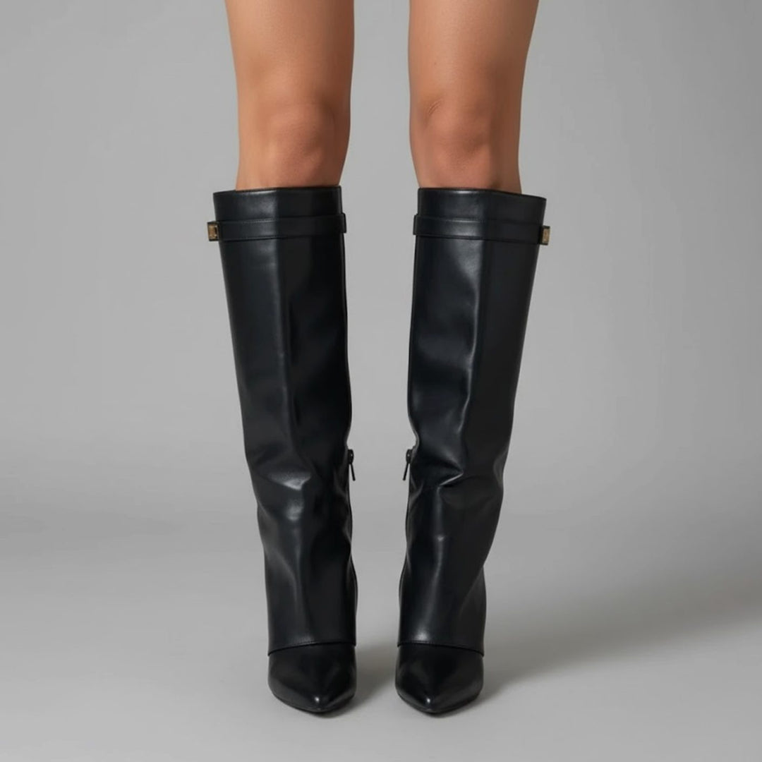 Damen Overknee Stiefel Mit Schnalle Spitzer Absatz Wildleder