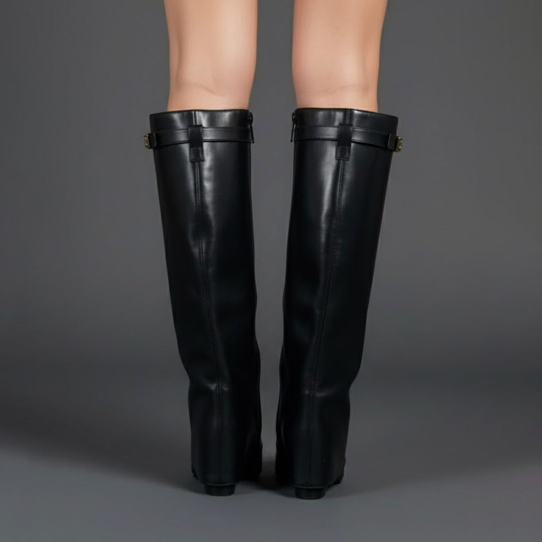 Damen Overknee Stiefel Mit Schnalle Spitzer Absatz Wildleder