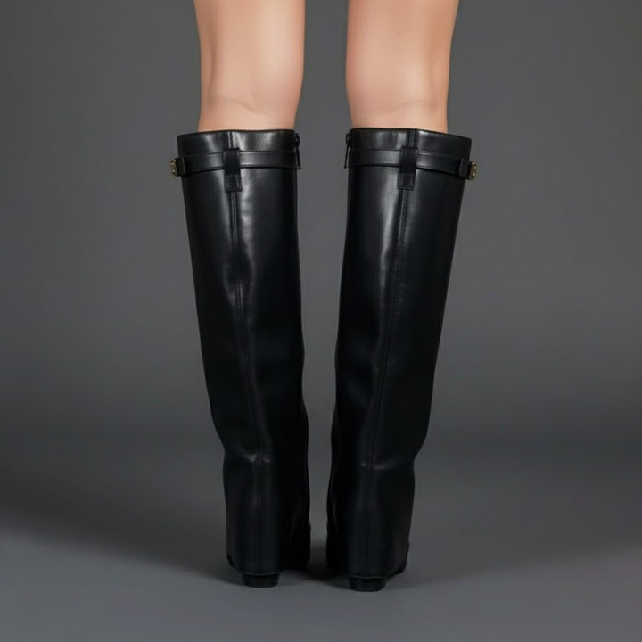 Damen Overknee Stiefel Mit Schnalle Spitzer Absatz Wildleder